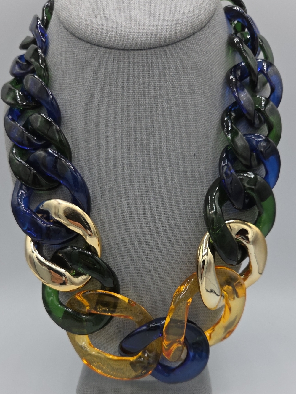 5 for $25! RUSH Bold Multicolor Resin Link Necklace with Gold Tone Accents